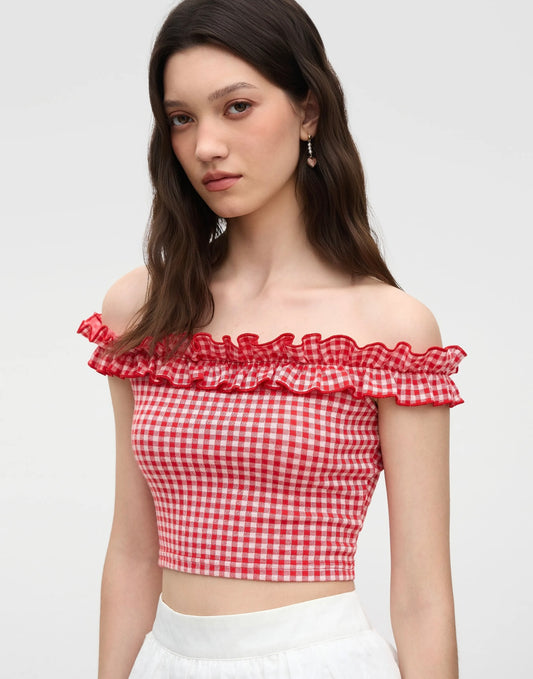Off Shoulder Gingham crop top