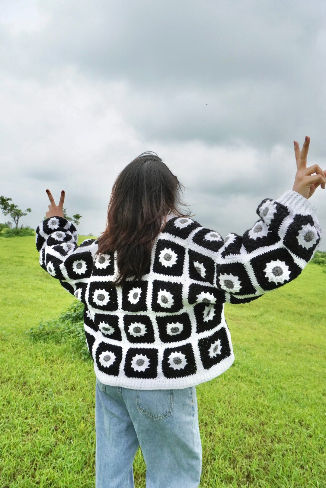 White Black Daisy Cardigan