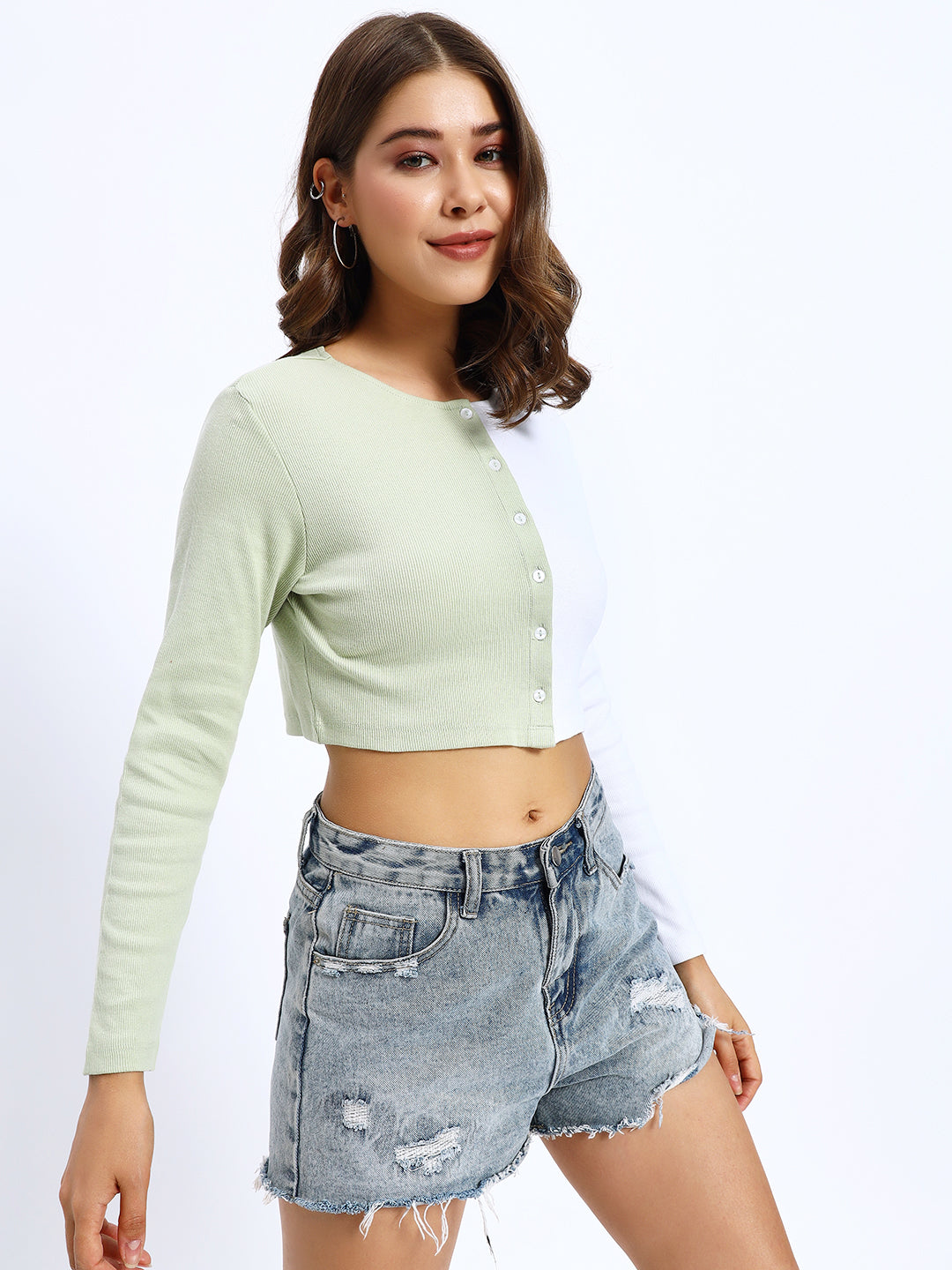 Green Two Tone Cardigan Top