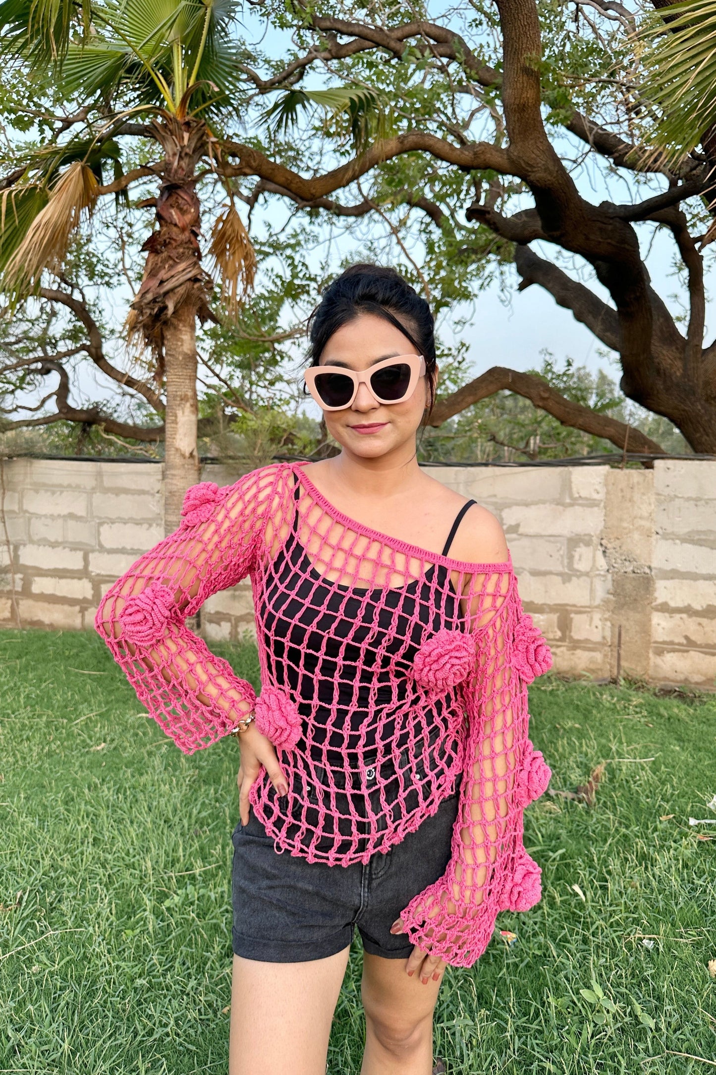 BeeQueen Pink Crochet Top