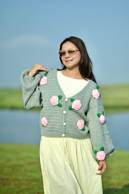 Pink Rose Grey Cardigan
