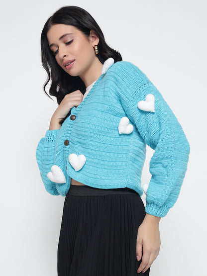 Cupid Heart Cardigan - White Blue