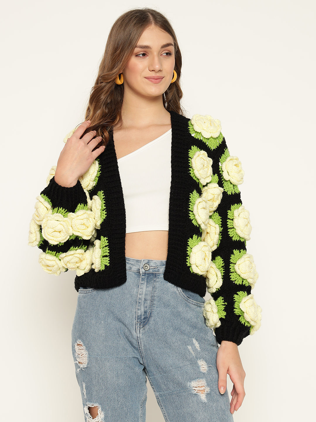 Chunky White Rose Cardigan