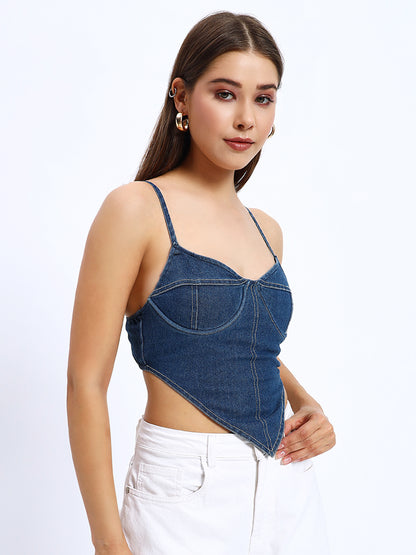 V-Neck Navy Blue Denim Corset Top