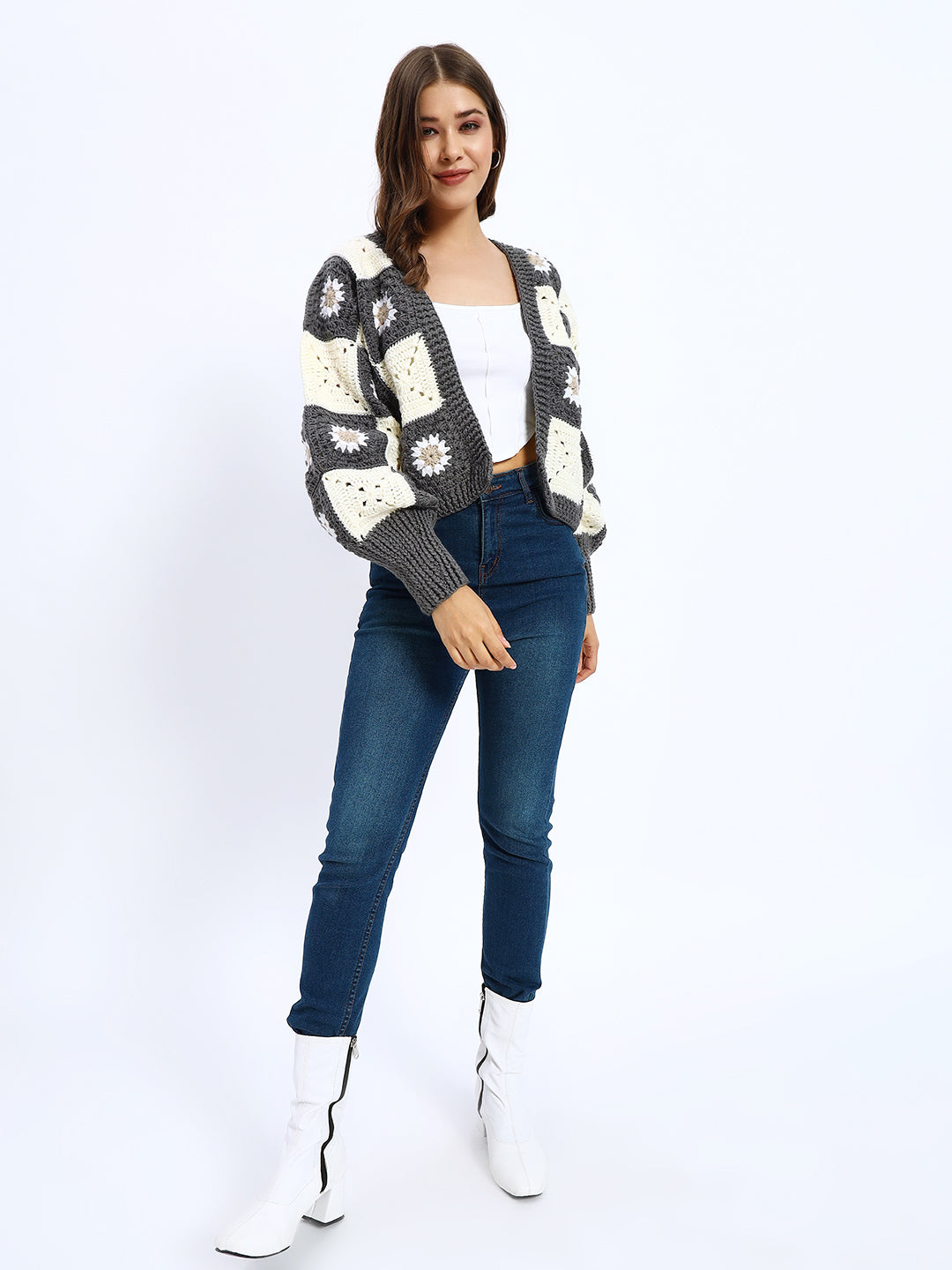 Gray Patch Daisy Cardigan