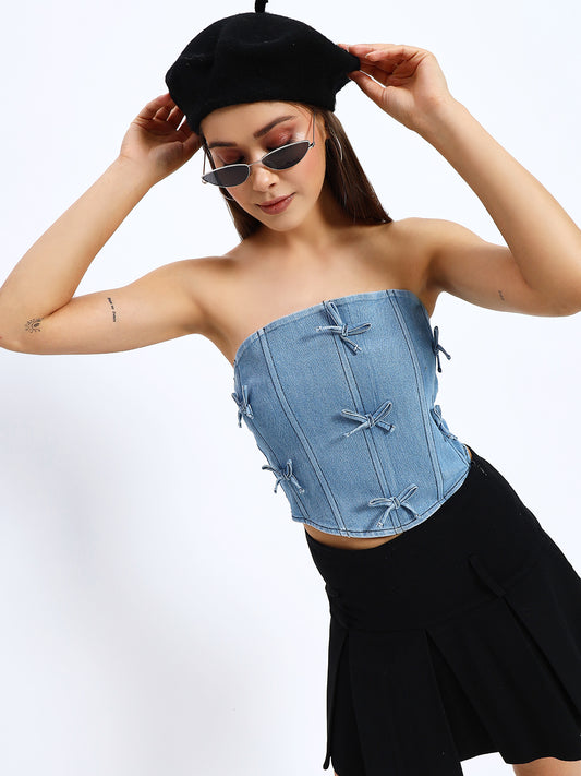 Ribbon Denim Corset Top