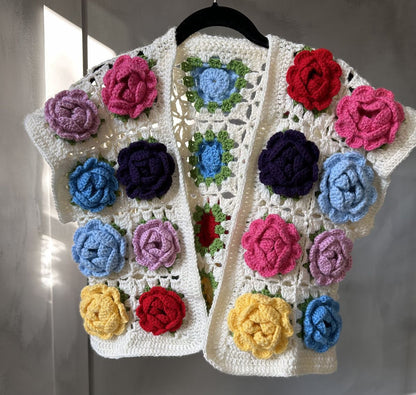 Multi Rose Half Sleeves Sweater