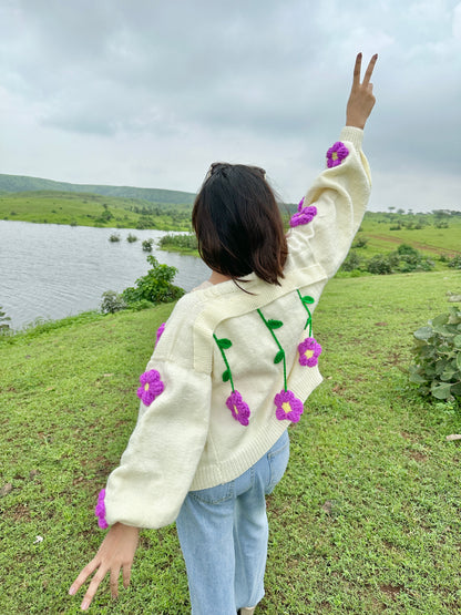 Plum Hanging Daisy Cardigan