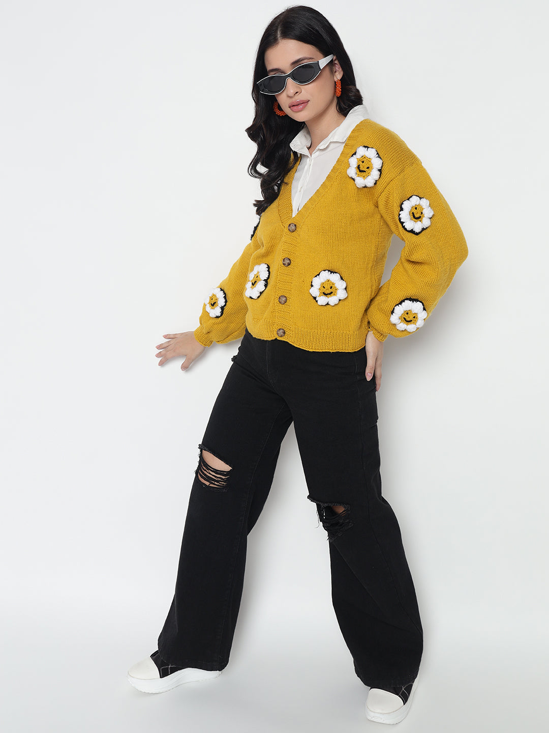 Smiley Mustard Cardigan