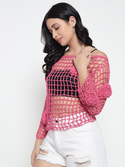 BeeQueen Pink Crochet Top