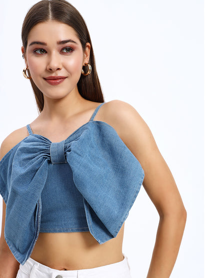 Denim Front Bow Cami Top