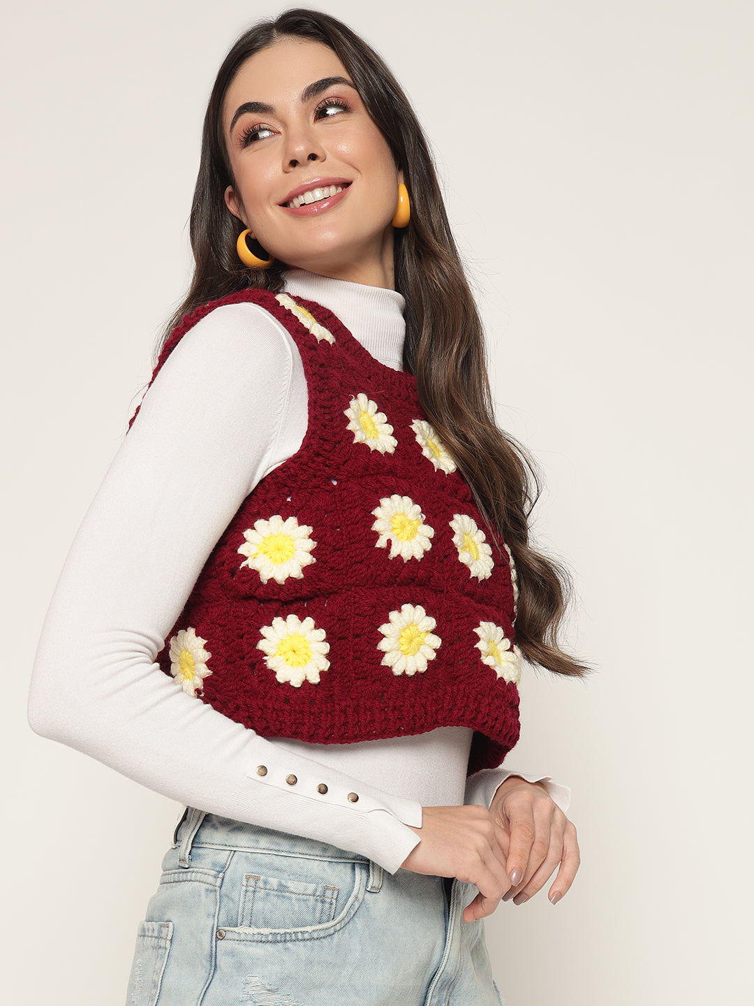 Maroon Daisy Vest