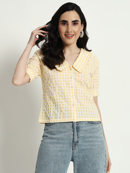 Butter Yellow Gingham Collar Top