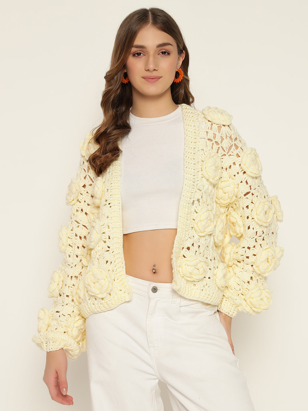 Cream chunky Rose Cardigan