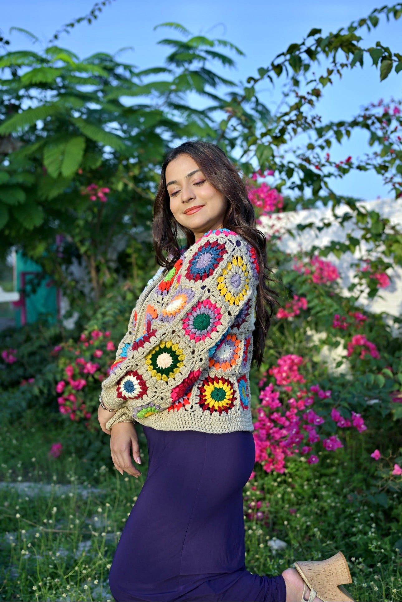 Sand granny square cardigan