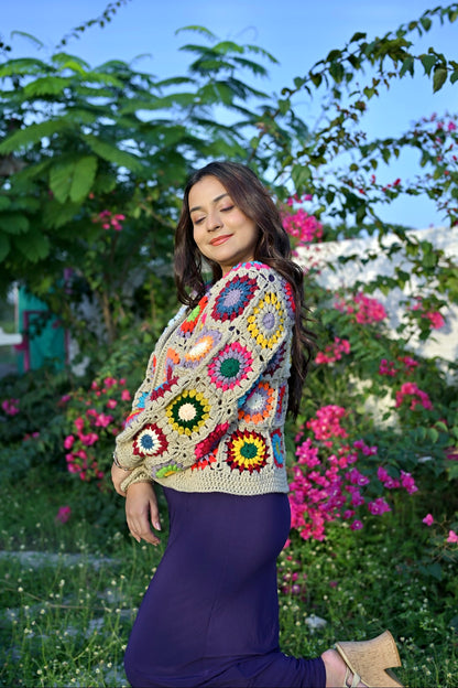 Sand granny square cardigan