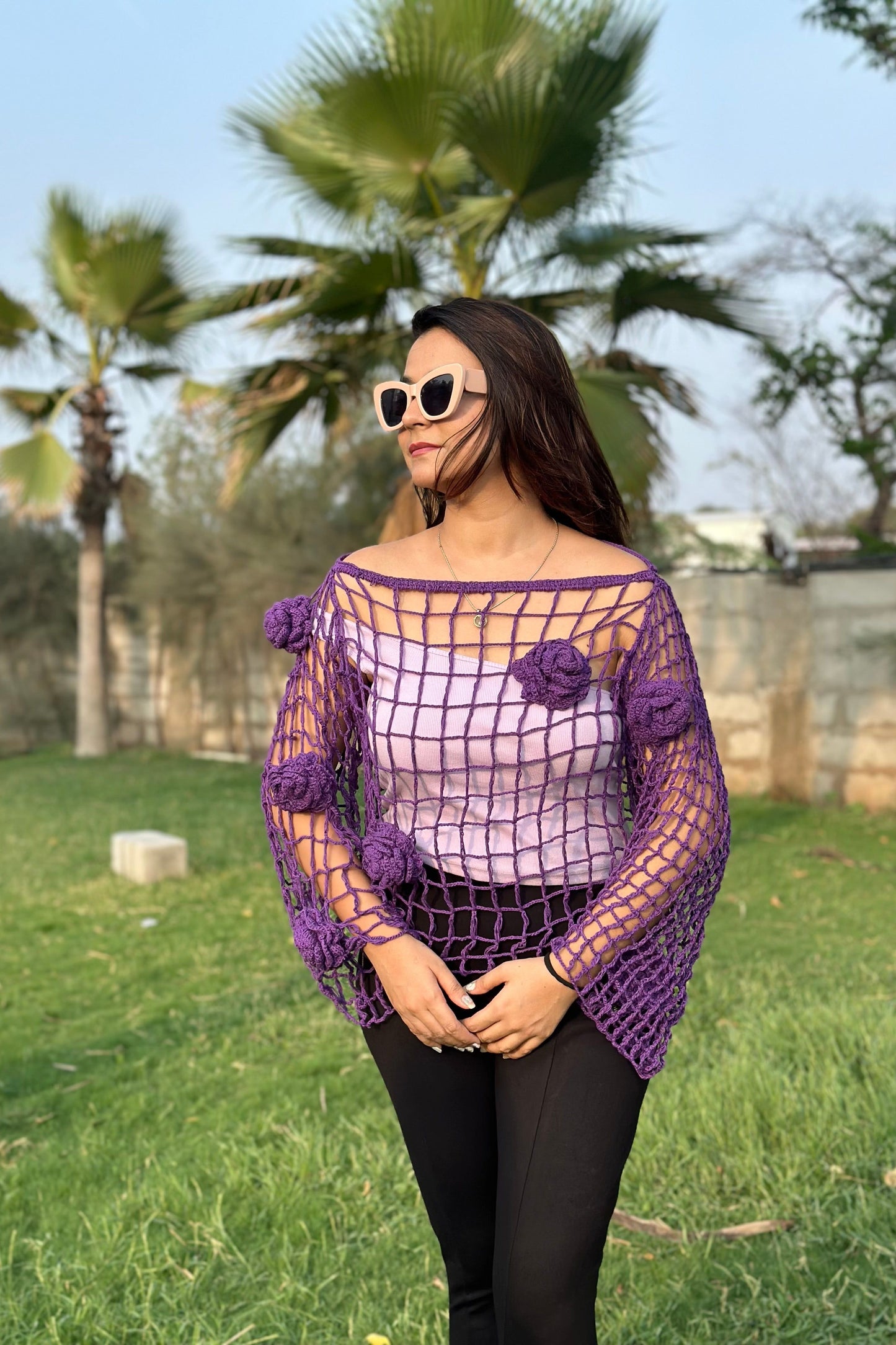 BeeQueen Purple Crochet Top