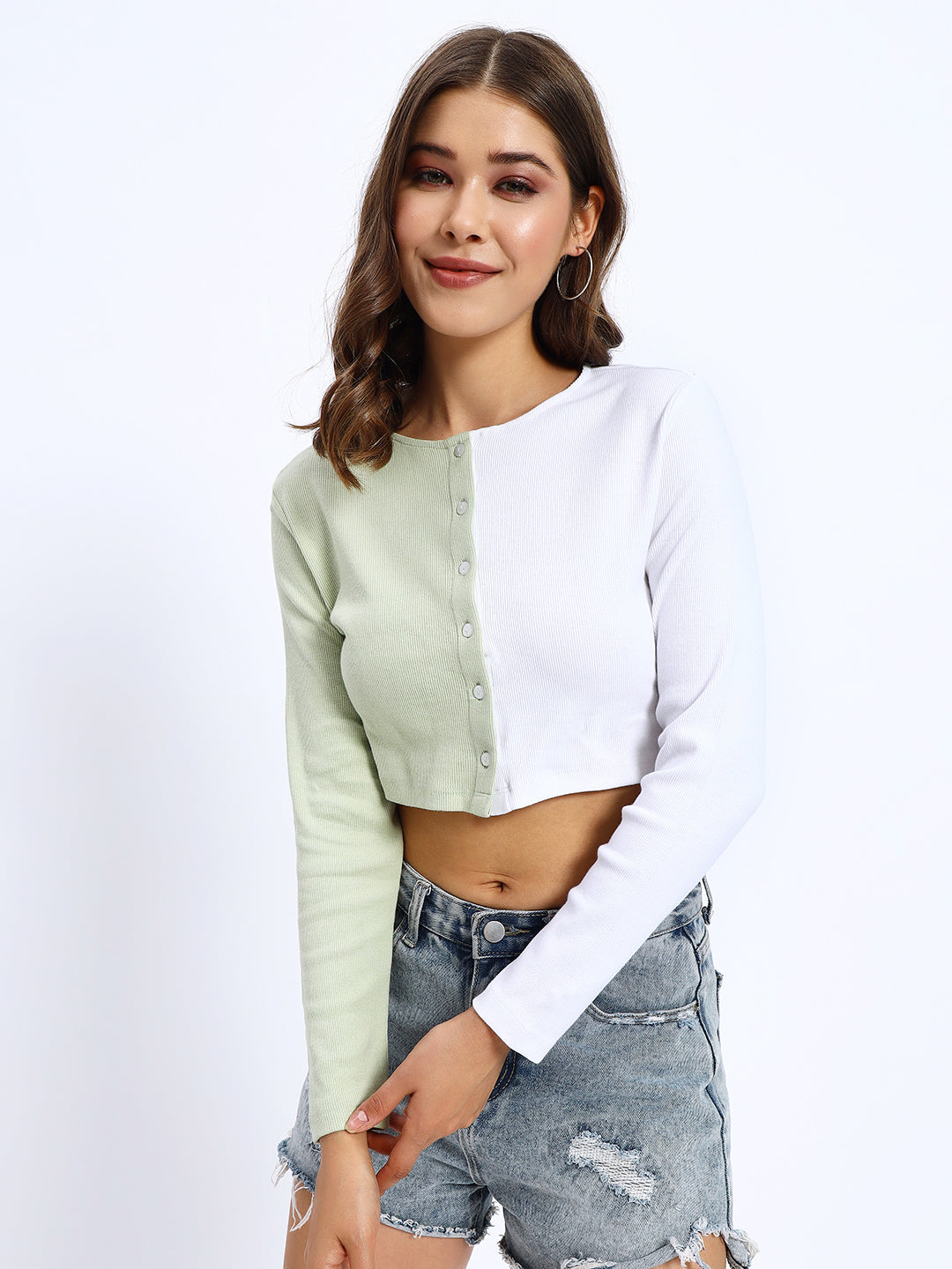 Green Two Tone Cardigan Top