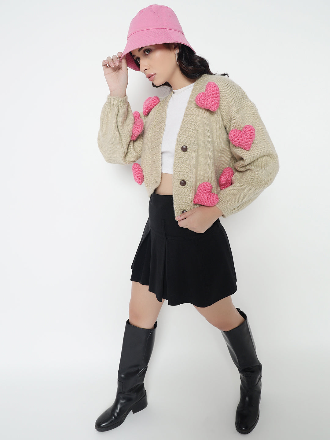 Love Tactic Cardigan - Pink Beige