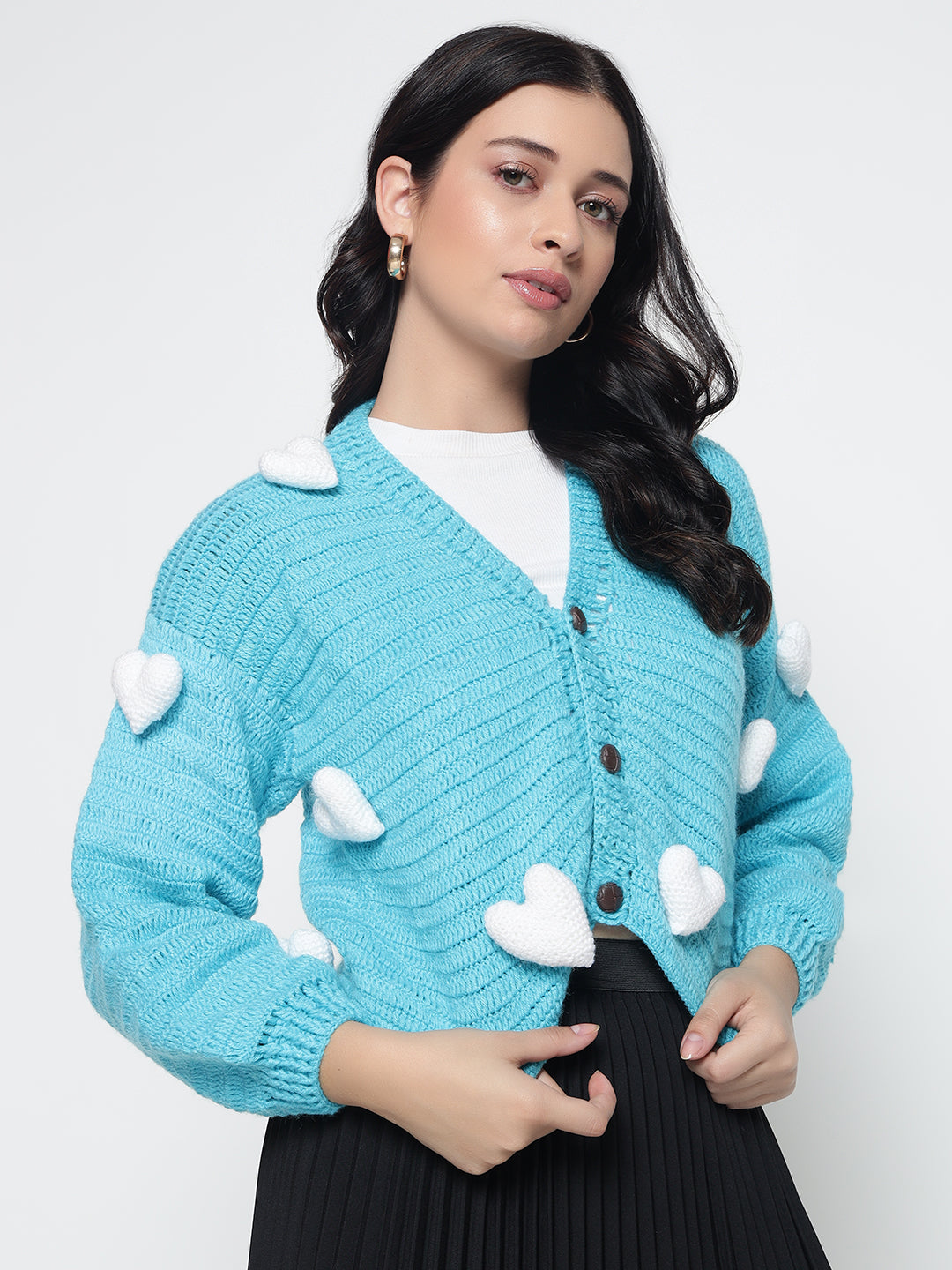 Cupid Heart Cardigan - White Blue