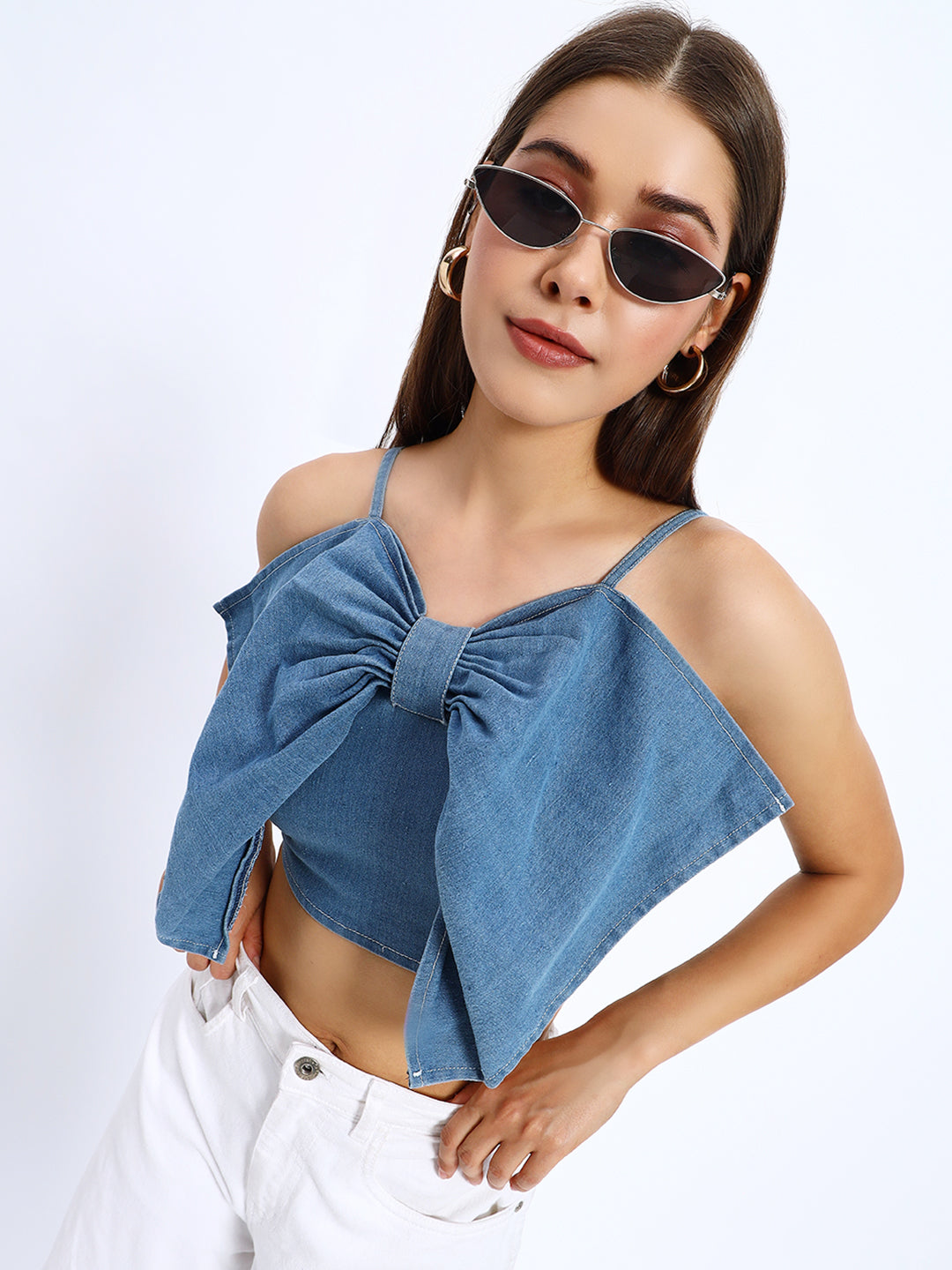 Denim Front Bow Cami Top