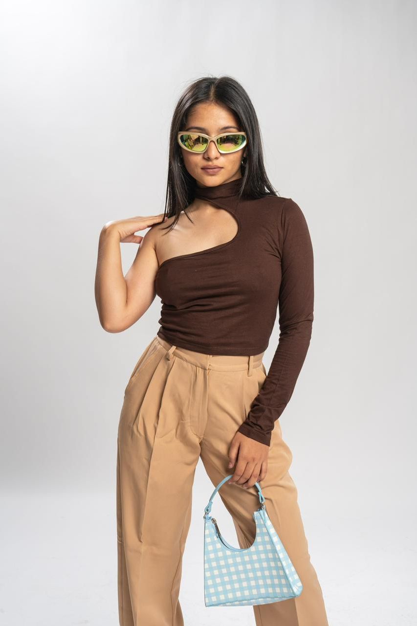 Side Cutout Brown Top