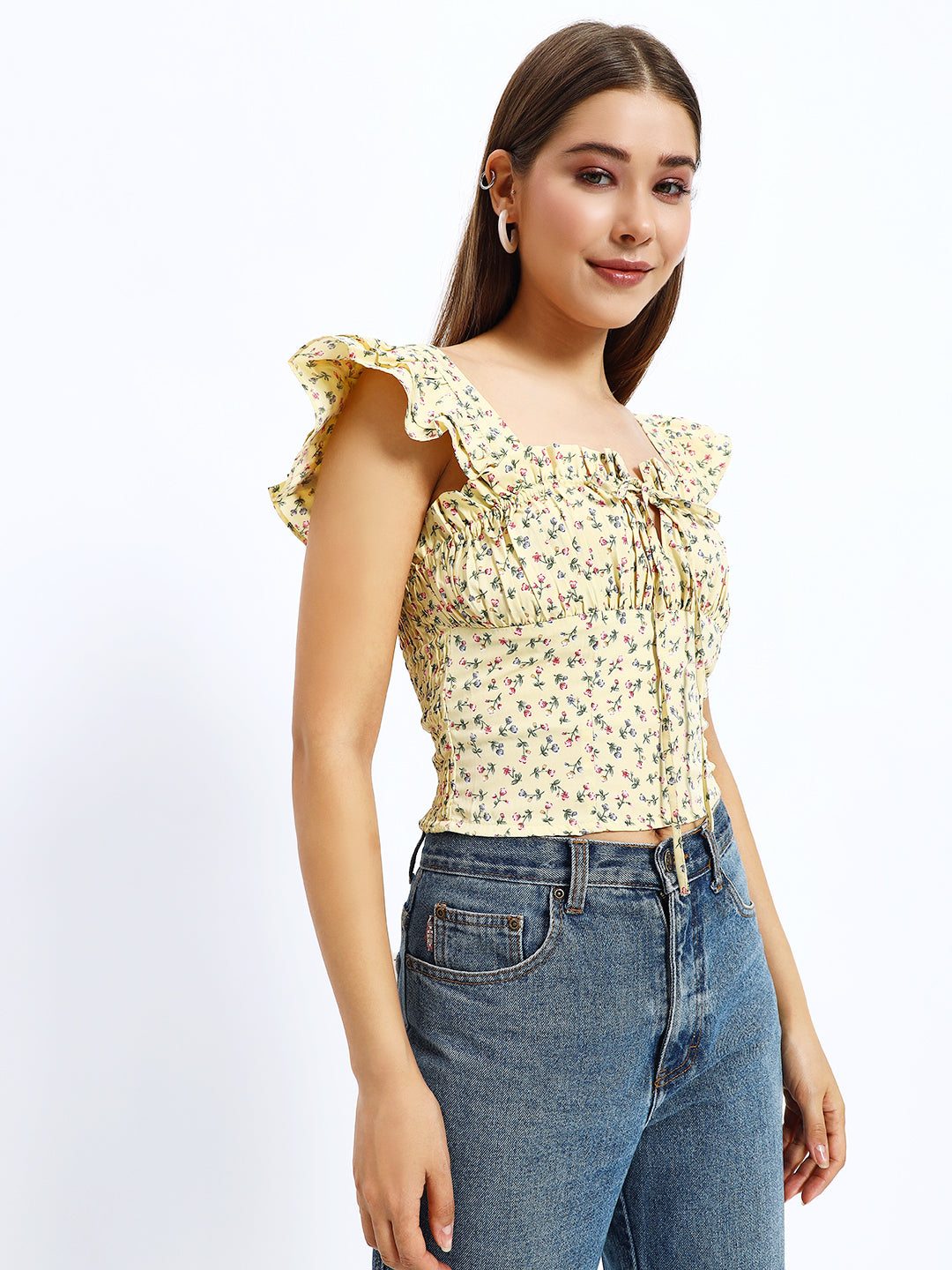 Yellow Floral Cute Top