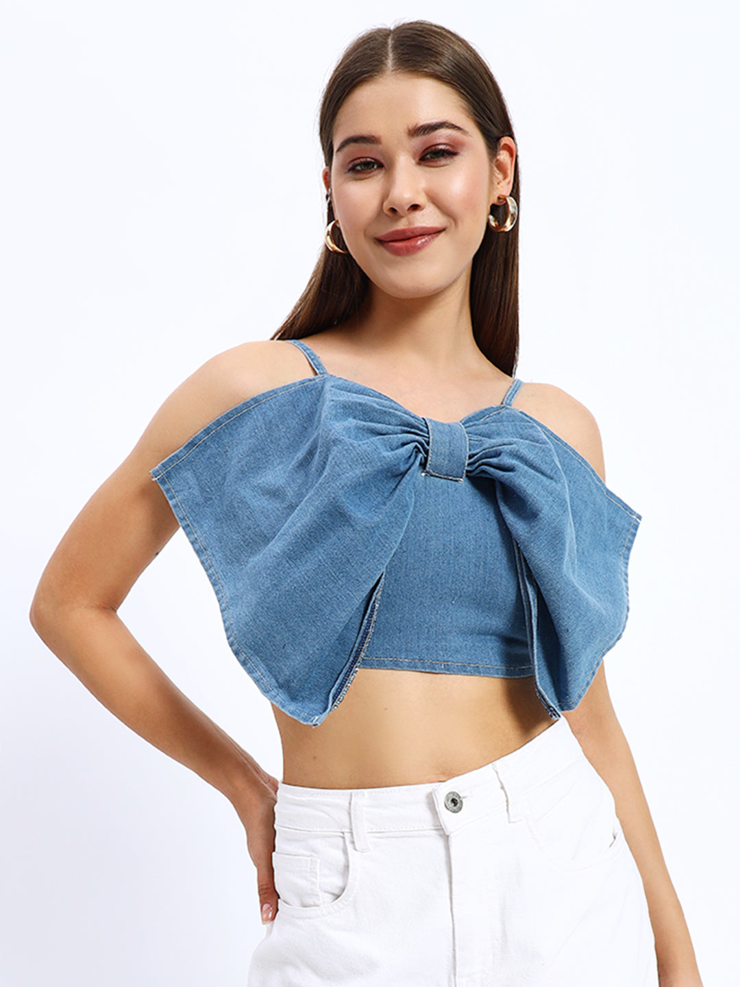 Denim Front Bow Cami Top