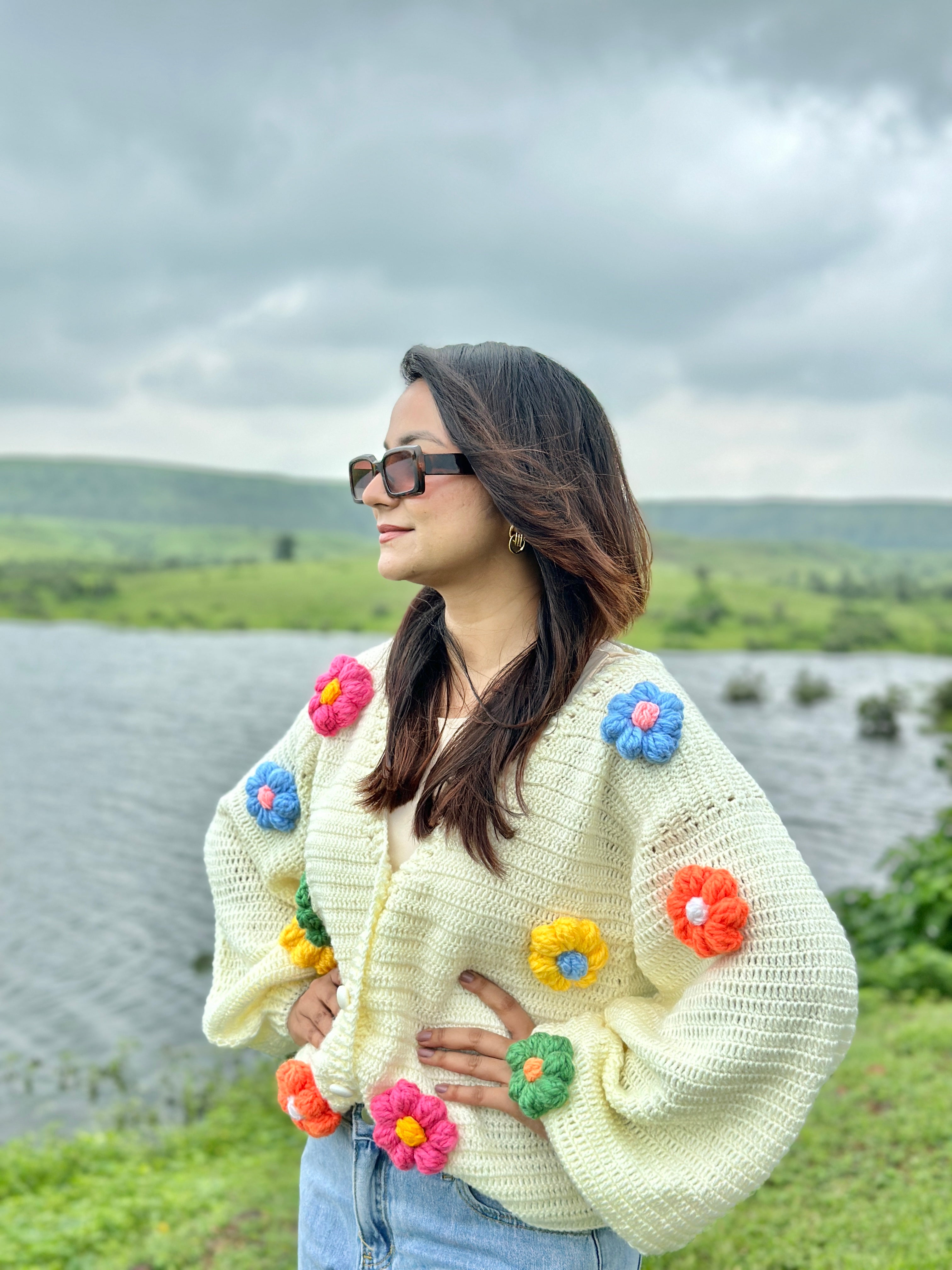 Multicoloured Daisy Beige Cardigan