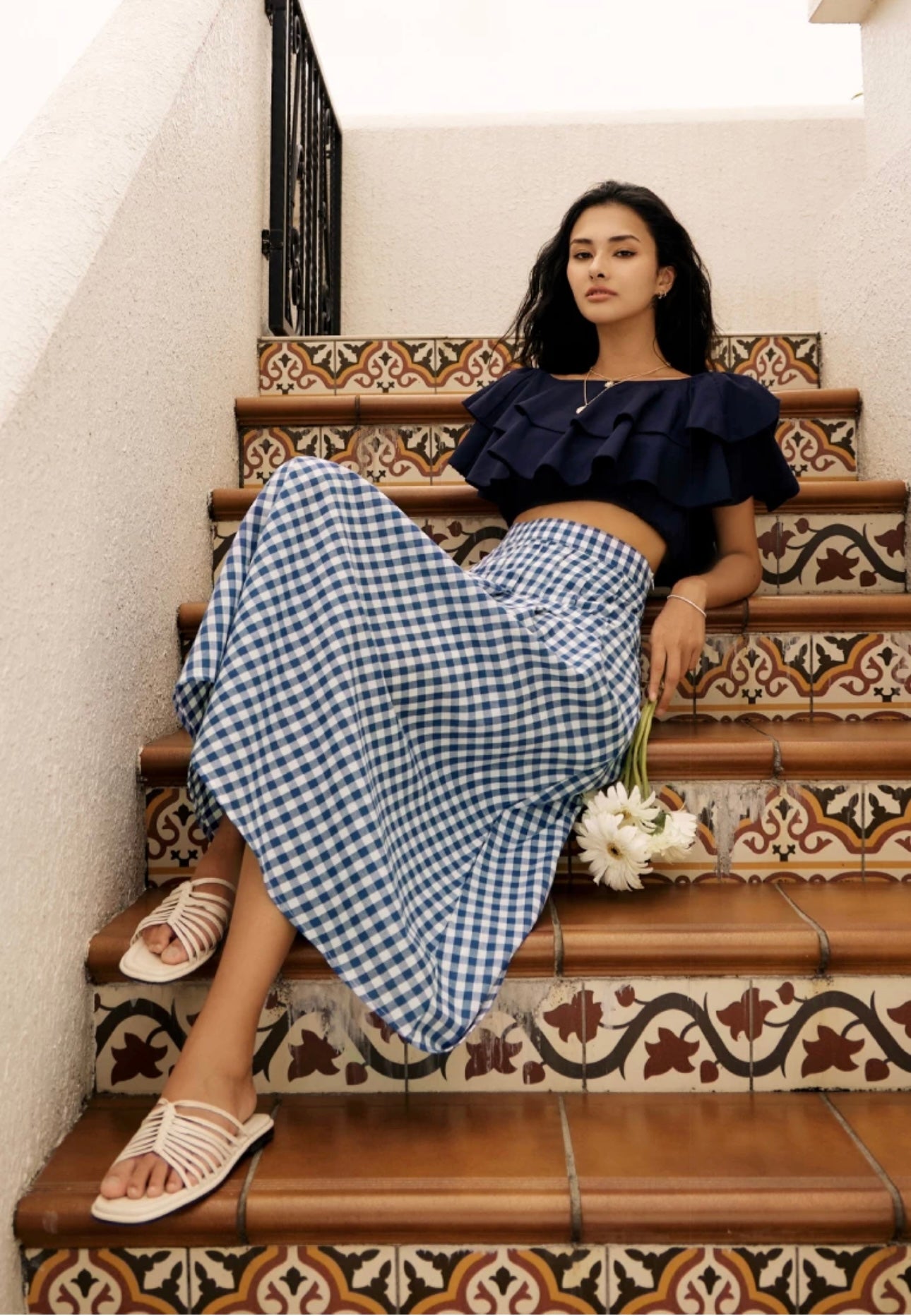 Blue Gingham Maxi Skirt