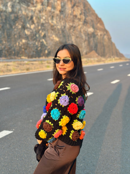 Black Beauty Multirose Cardigan