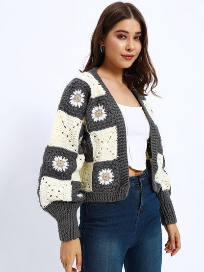 Gray Patch Daisy Cardigan