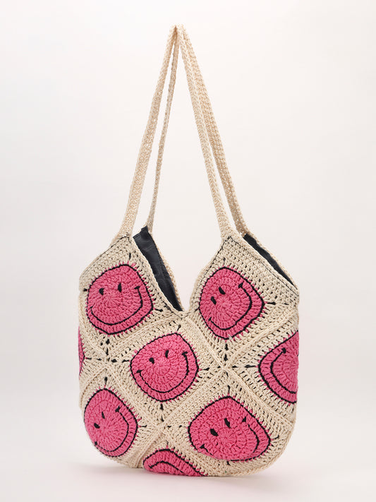 Smiley Handmade Tote Bag - PinkBeige