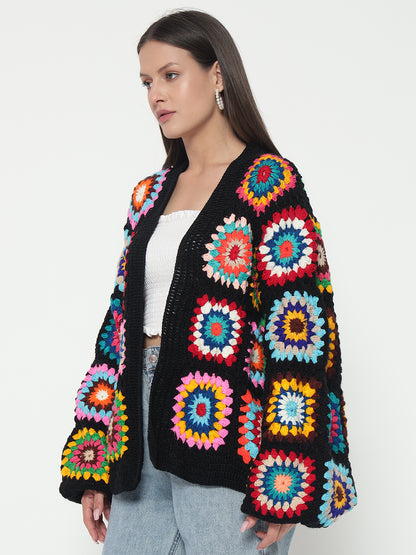 Bohemian Black Crochet Cardigan