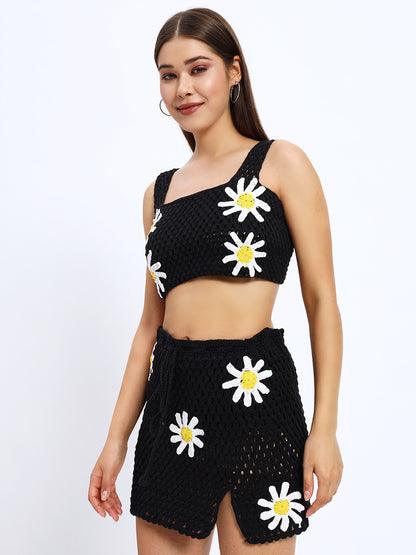 Black Daisy Crochet Set