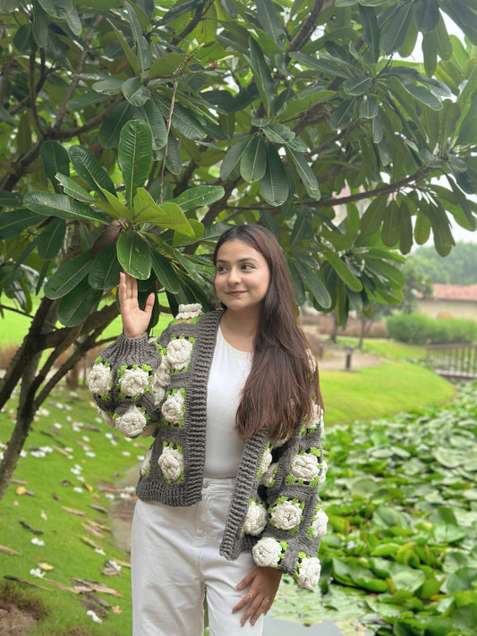 Gray Multirose Cardigan