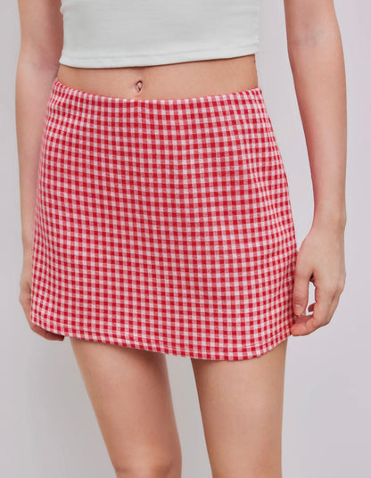 Red midi Ghingham Skort