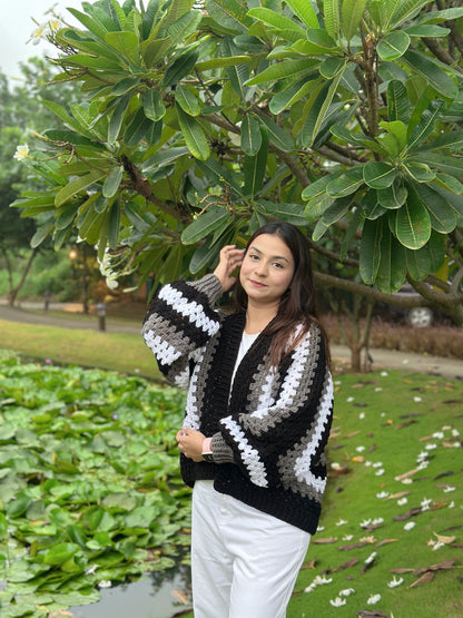 Artie Bohemian Handmade Cardigan - Black Grey