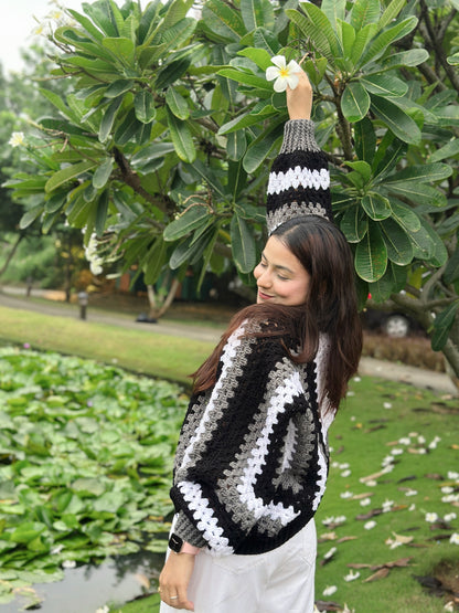 Artie Bohemian Handmade Cardigan - Black Grey