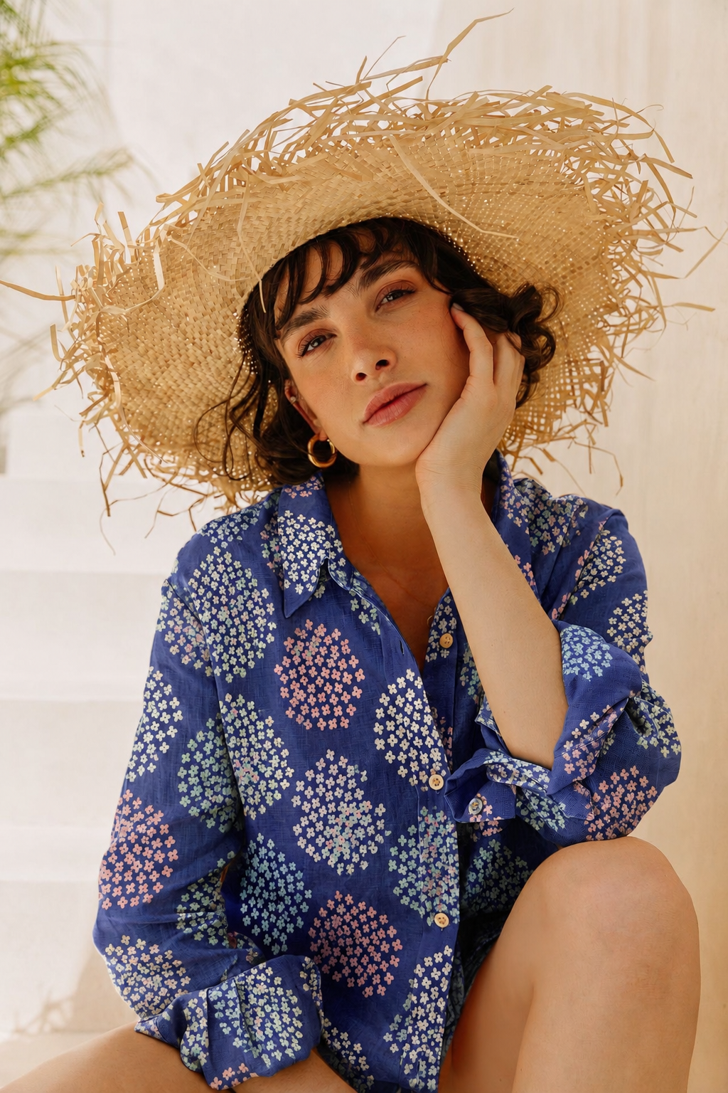 Azure Bloom Oversized Cotton Shirt