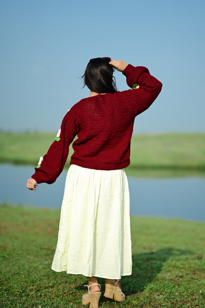 Dutch Flower Cardigan - Maroon