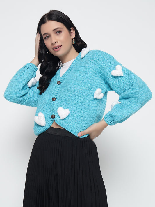 Cupid Heart Cardigan - White Blue