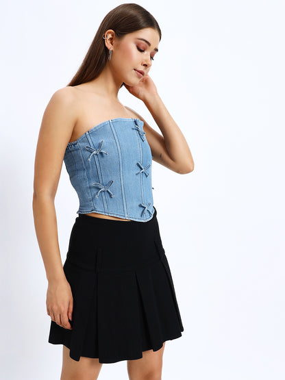 Ribbon Denim Corset Top