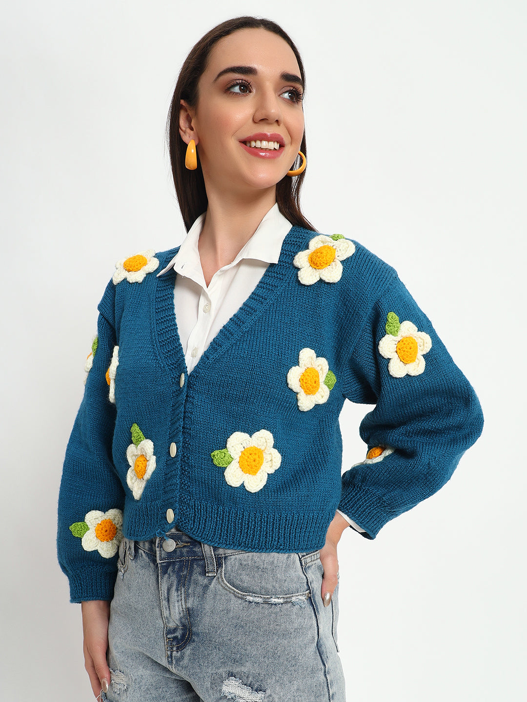 Isfahan Teal Daisy Cardigan