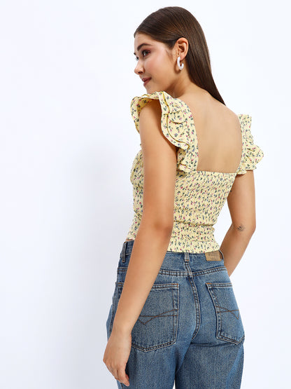 Yellow Floral Cute Top