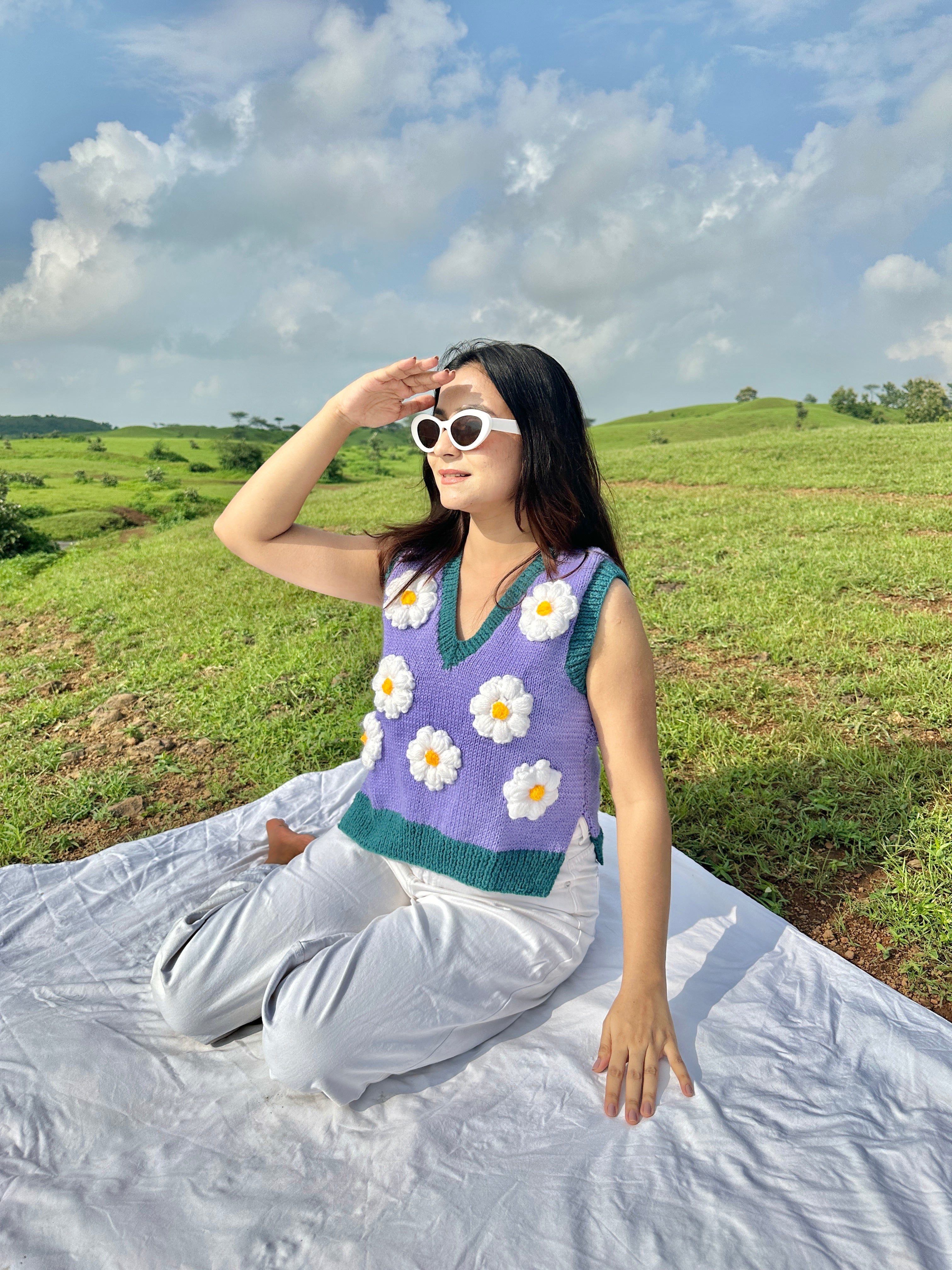 Purple Daisy Vest Coat