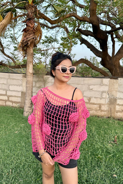 BeeQueen Pink Crochet Top