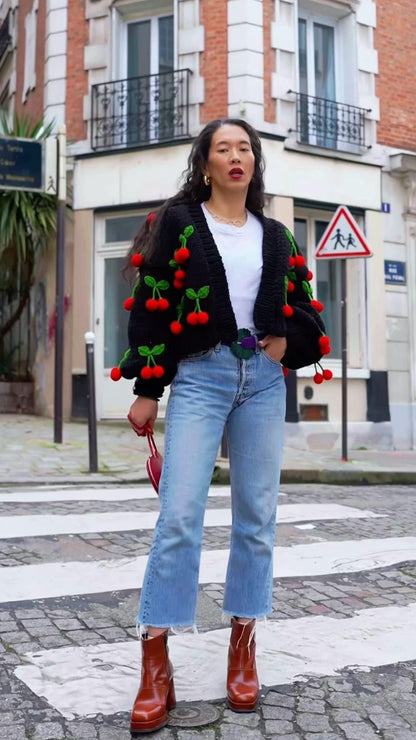 Hanging black Cherry cardigan