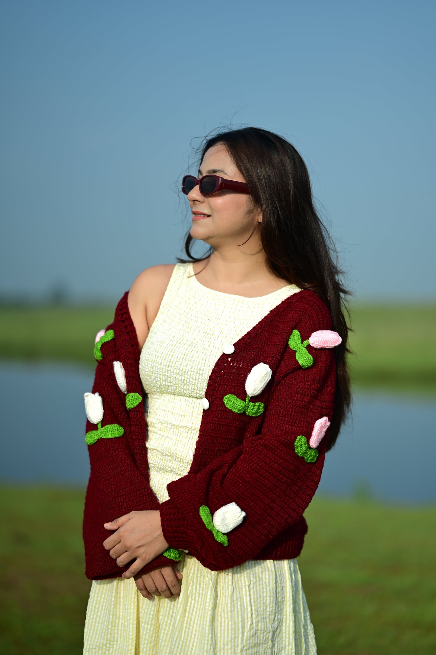 Dutch Flower Cardigan - Maroon