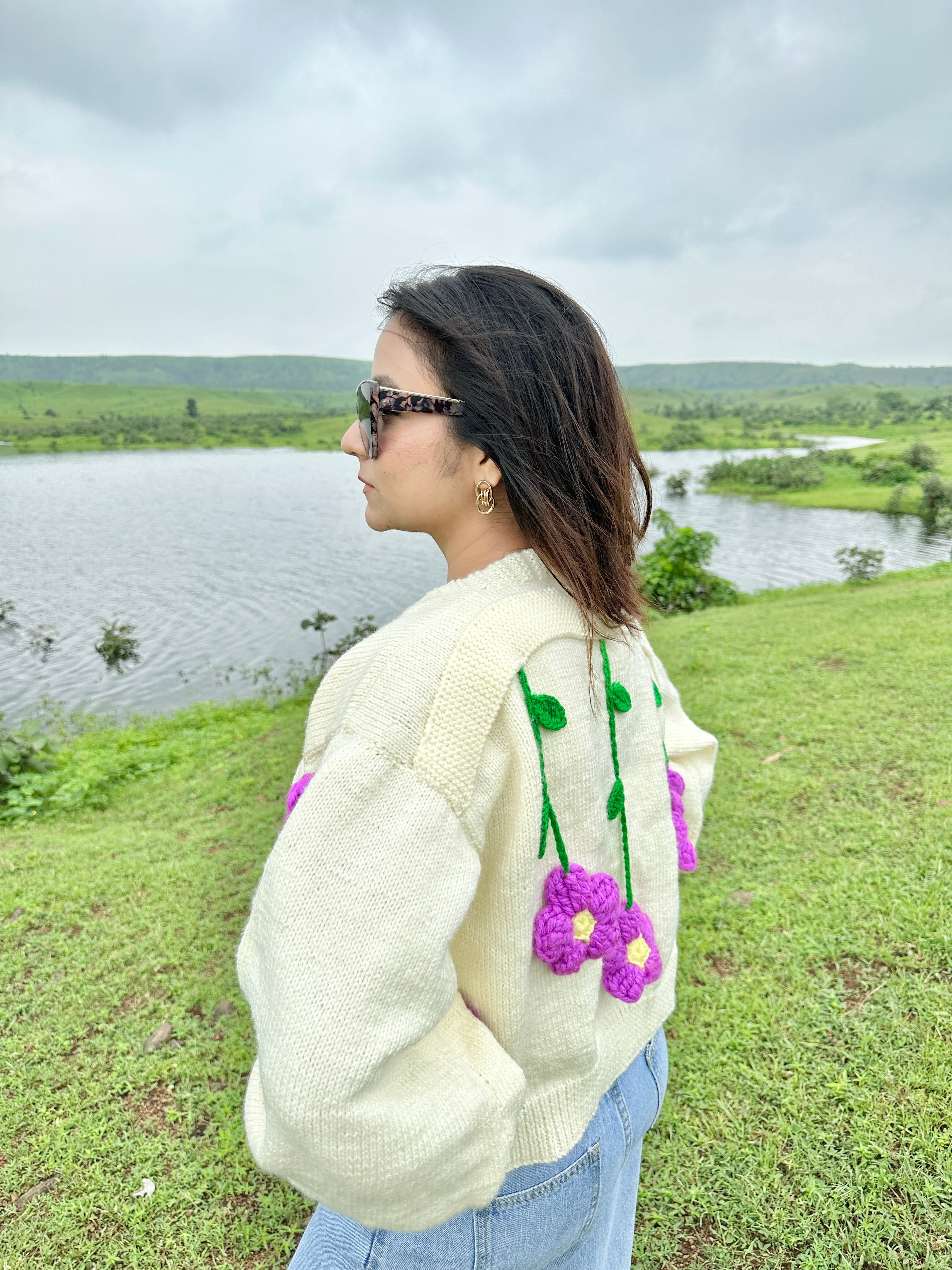 Plum Hanging Daisy Cardigan